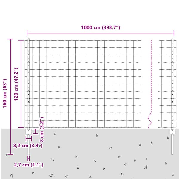Stängsel med stolpe Grå 1,2 x 10 m Stål