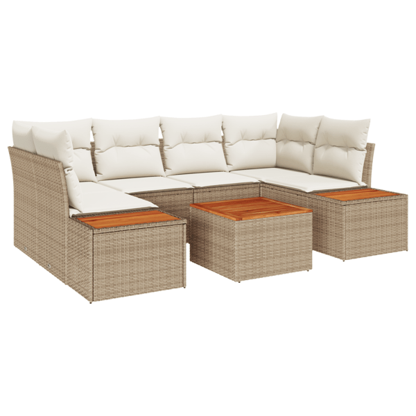 Trädgårdsoffset med lagring 7 pcs Beige Poly rattan