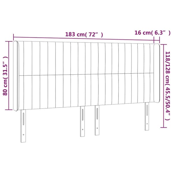 Sänggavel LED mörkblå 183x16x118/128 cm sammet