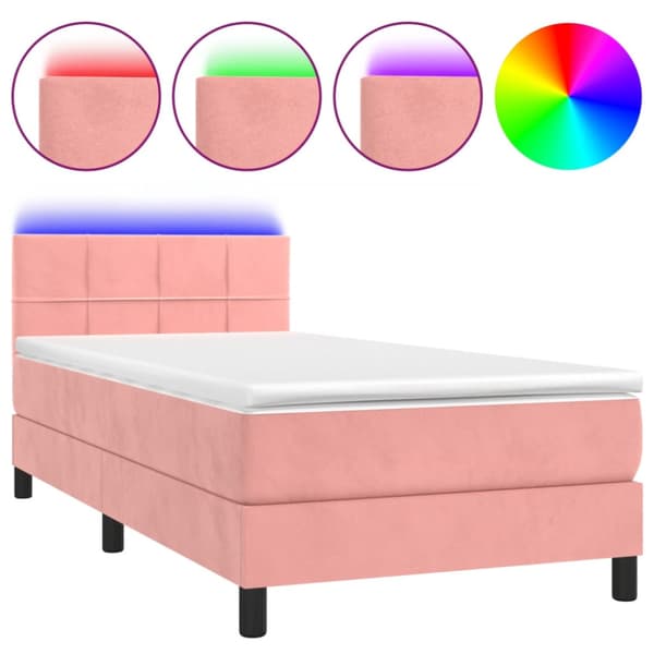 Ramsäng med madrass & LED rosa 90x200 cm sammet
