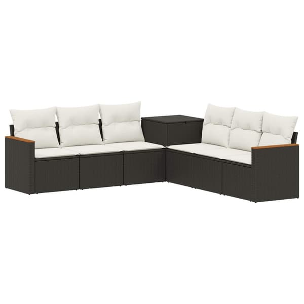 Soffset 7 pcs Svart och krämvit Poly Rattan och stål