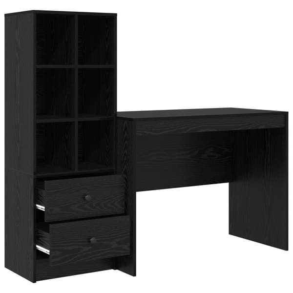 Skrivbord med låda 2 pcs Svart Ek
