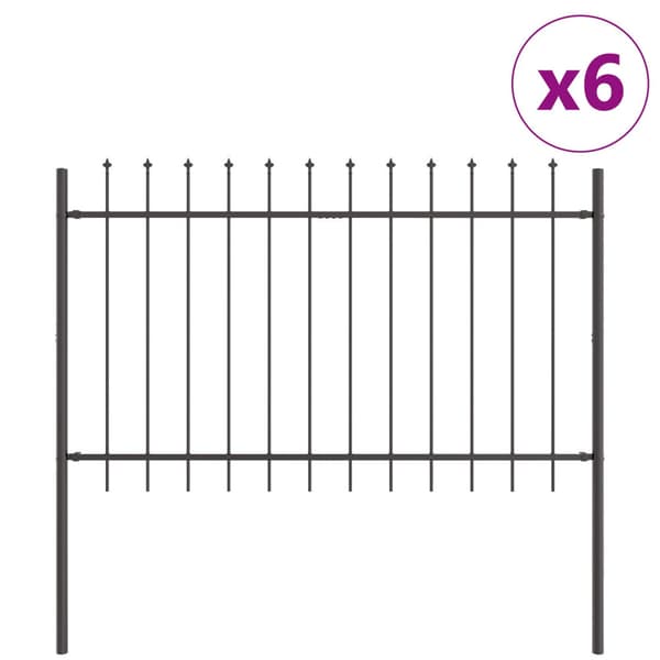 Trädgårdsstängsel 6 pcs Grå 10,2 x 1,2 m Pulverlackerad stål