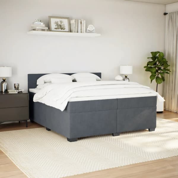 Ramsäng med madrass mörkgrå 200x200 cm sammet