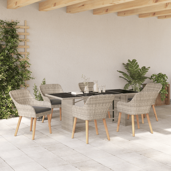 Trädgårdsmöbelset 7 pcs Ljusgrå konstrotting