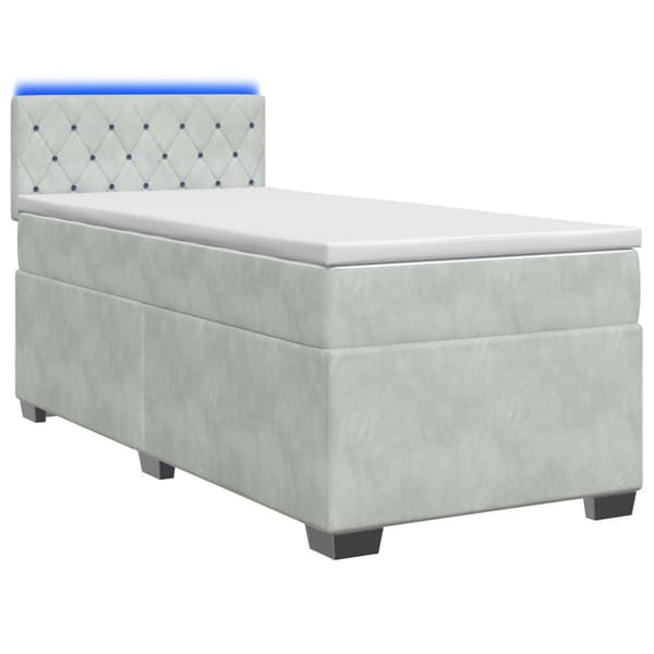 Boxspring säng med madrass och LED Ljusgrå Enkel Sammet