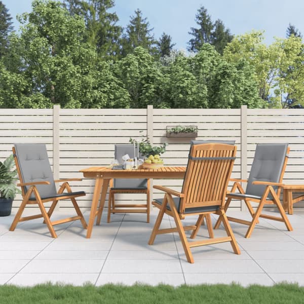 Fällbara fåtöljer med dynor, 4 st, massivt trä, teak