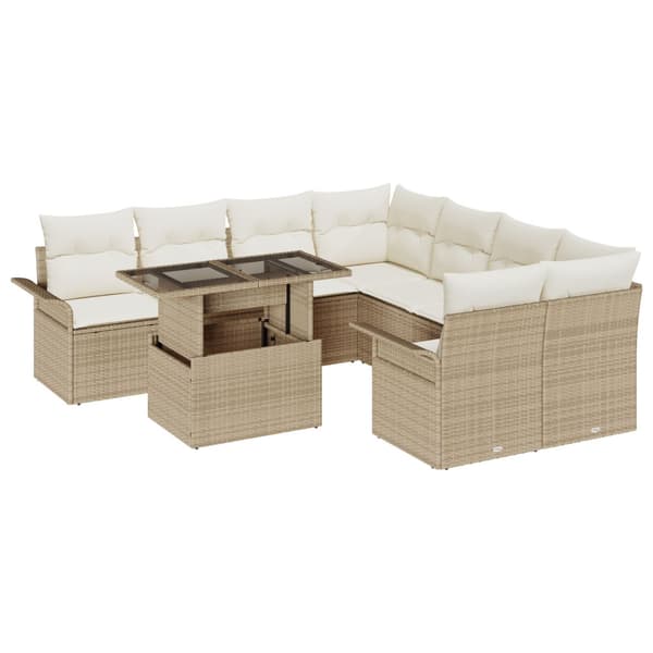 Trädgårdsoffset med kudde 9 pcs Beige Poly rattan