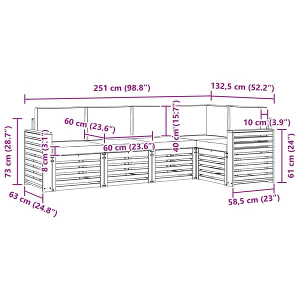 Utomhussoffset 5 pcs Vit och grädde 251 x 132,5 x 73 cm