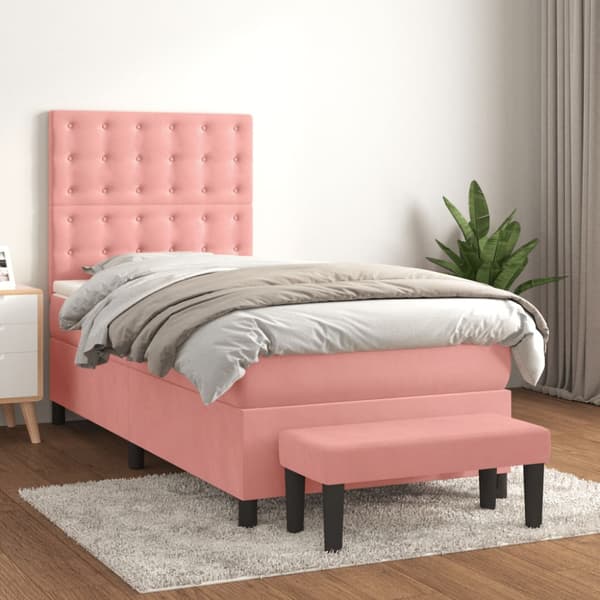 Ramsäng med madrass rosa 90x190 cm sammet