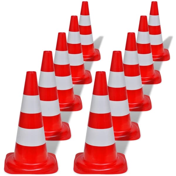 10 Trafikkoner röd och vit 50 cm