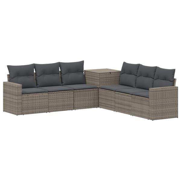 Soffset 7 pcs Grå och mörkgrå Poly Rattan och stål