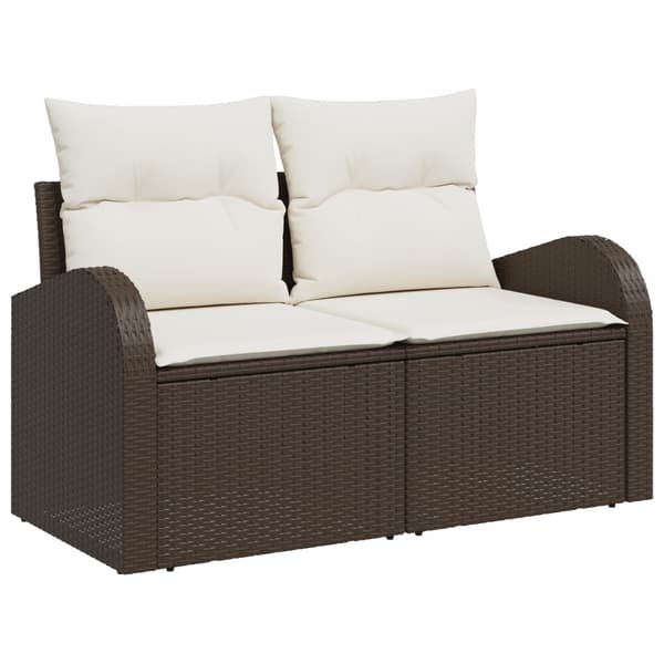 Trädgårdsoffset med kudde med lagring 7 pcs Brun Poly Rattan