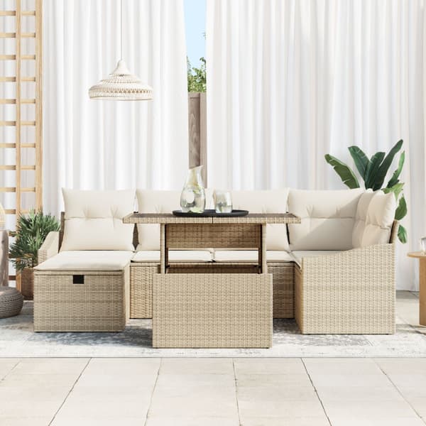 Trädgårdsoffset med kudde 7 pcs Beige konstrotting