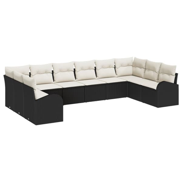 Soffset med kudde 10 pcs Svart Polyrattan