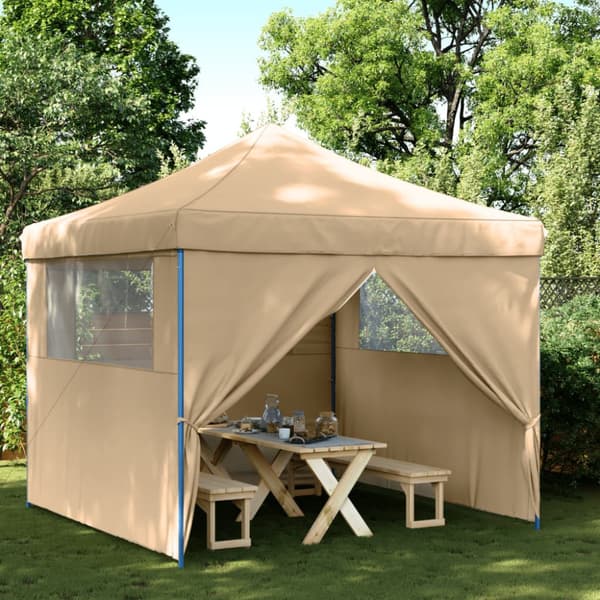 Pop-Up hopfällbart partytält med 4 sidoväggar beige