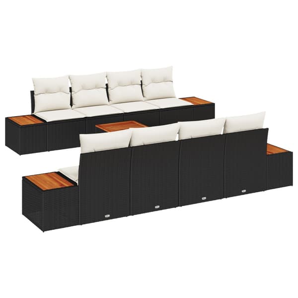 Trädgårdsoffset med kudde 9 pcs Svart Poly rattan