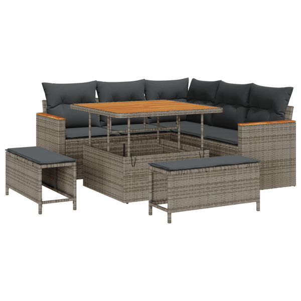 Trädgårdsoffset med kudde 8 pcs Grå Poly rattan