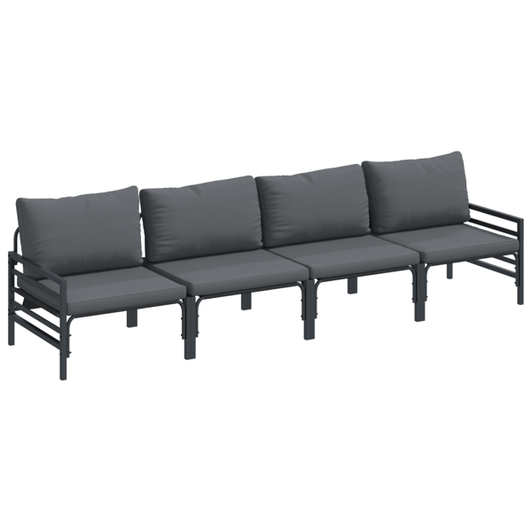 Trädgårdsoffset med kudde 4 pcs Svart Stål
