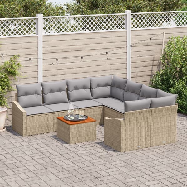 Trädgårdsoffset med kudde 9 pcs Beige konstrotting
