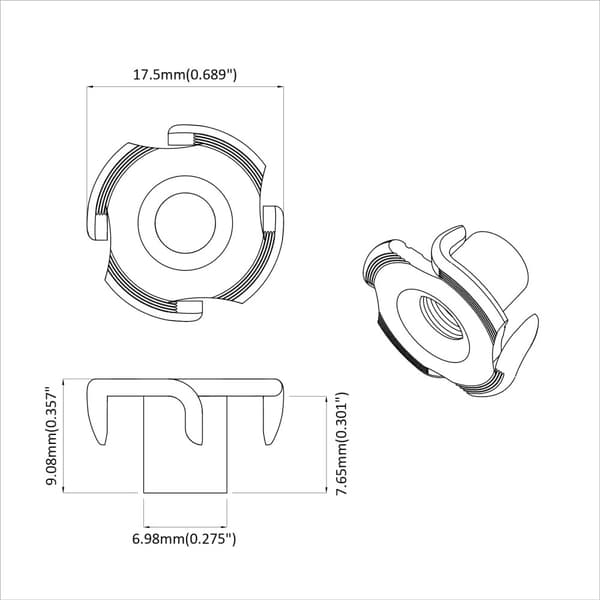 Prongad T-mutter 2 pcs Silver M6 mm Stål