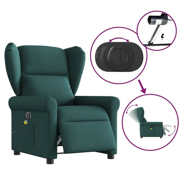 Elektrisk massagefåtölj mörkgrön tyg