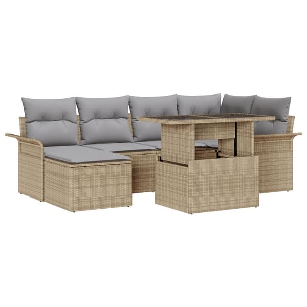 Trädgårdsoffset med kudde med lagring 7 pcs Beige Poly rattan