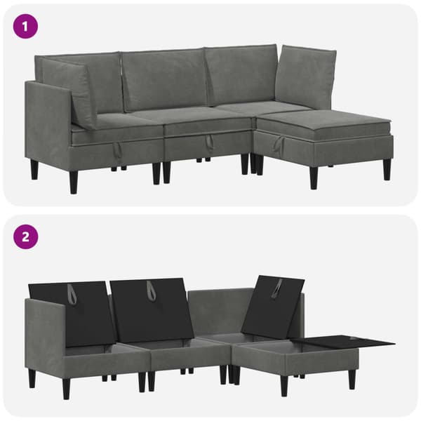 Möbelset för vardagsrummet med kudde 4 pcs Mörkgrå Sammet