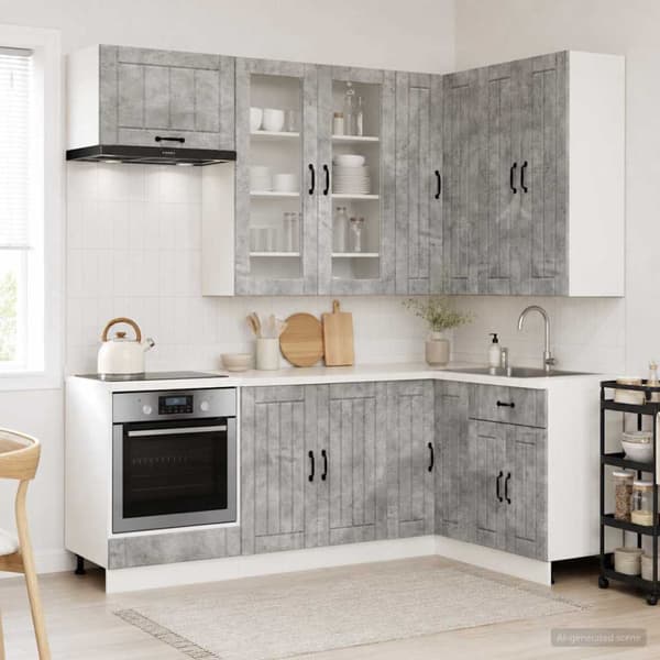 Köksenhet LUCCA 8 pcs Betonggrå Konstruerat trä