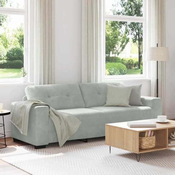 3-sitssoffa ljusgrå 220x78x80 cm sammet