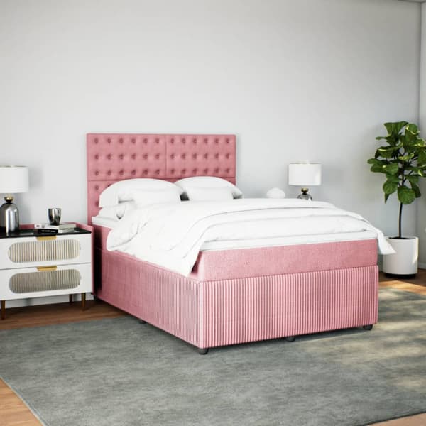 Ramsäng med madrass rosa 140x190 cm sammet