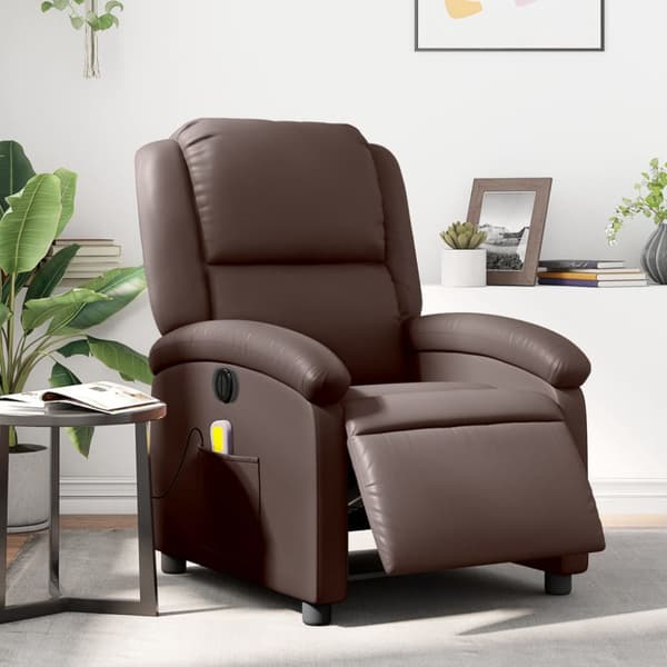 Elektrisk massagefåtölj brun konstläder