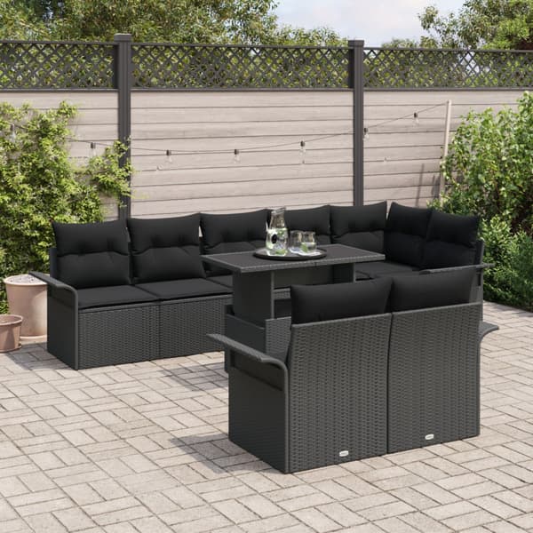 Trädgårdsoffset med kudde 9 pcs Svart Poly rattan
