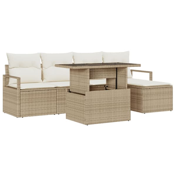 Trädgårdsoffset med lagring 6 pcs Beige Poly rattan