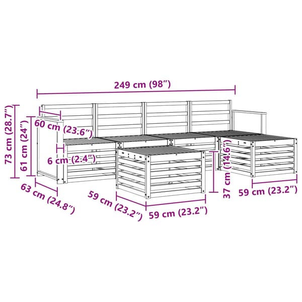 Utomhussoffset 6 pcs Naturlig