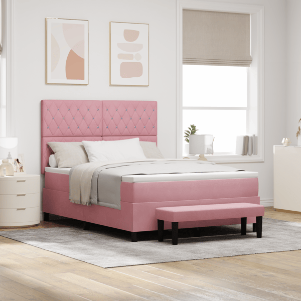 Bäddfjäder med huvudgavel Rosa 200 x 140 cm Sammet