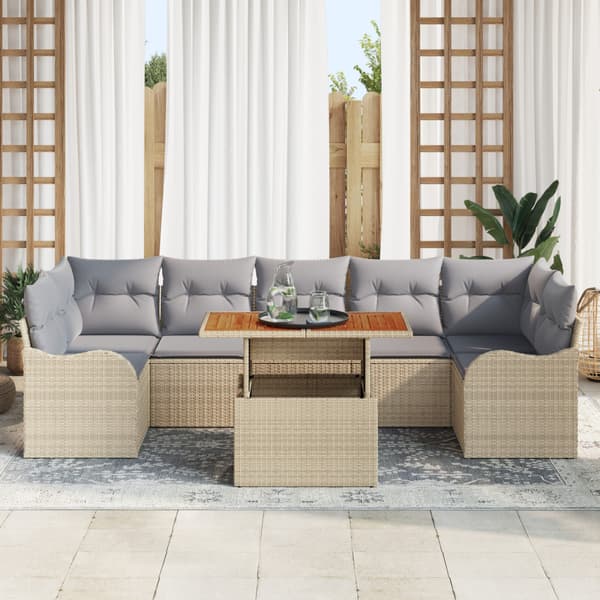Trädgårdsoffset med lagring 8 pcs Beige Poly rattan