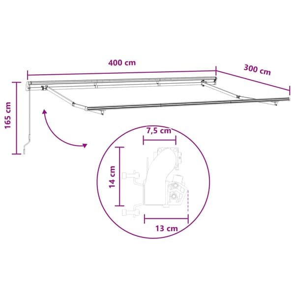 Utfällbar markis Sand 400 × 300 cm Polyester och Stål