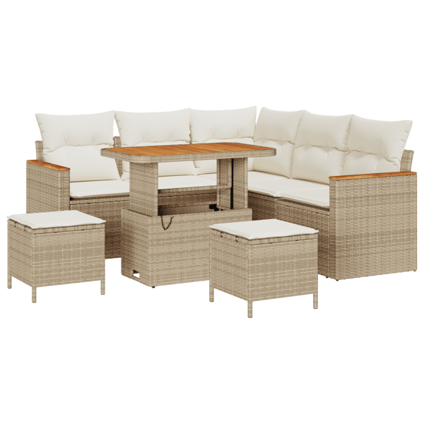 Trädgårdsoffset med kudde 8 pcs Beige Poly rattan