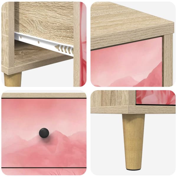 Kommode AACHEN Rosa palmträdtryck 66 x 36,5 x 75 cm Sonoma-ek