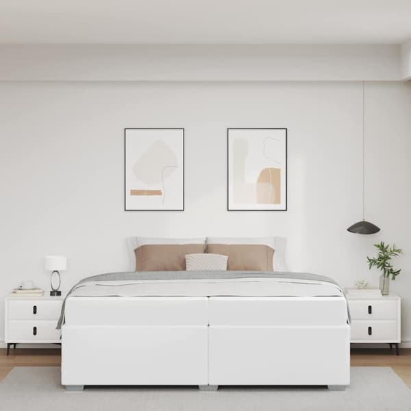 Sängram med madrass Vit 200 x 200 cm tyg