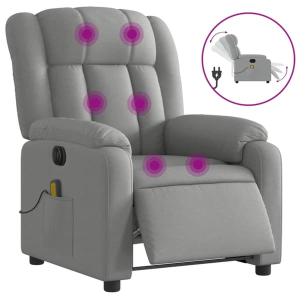 Elektrisk massagefåtölj ljusgrå tyg