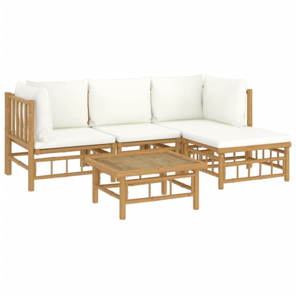 Loungegrupp 5 delar gräddvita dynor bambu