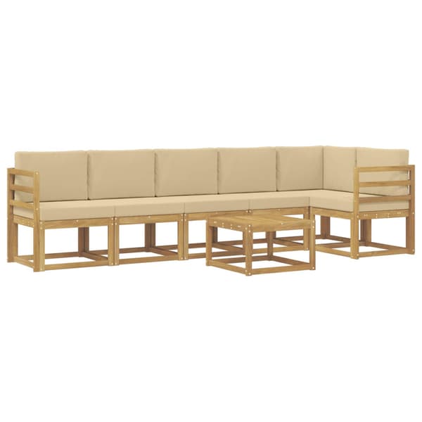 Utomhussoffset med kudde 7 pcs Vit och Beige Polyester