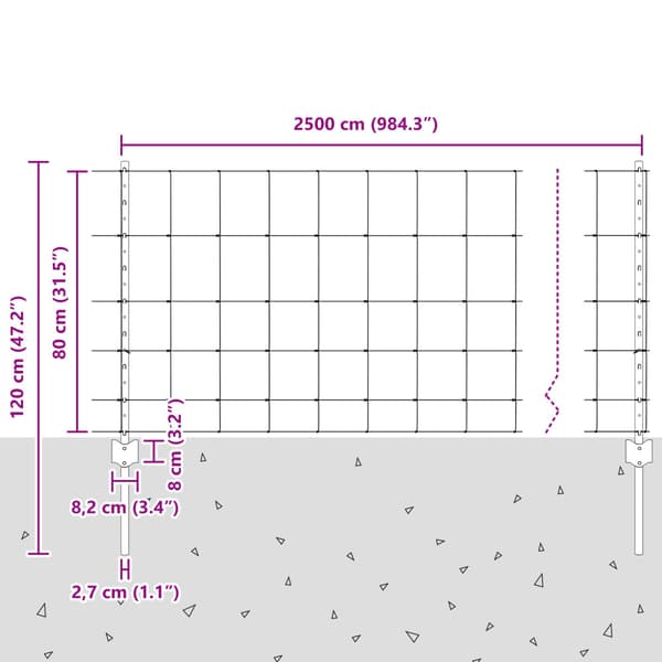 Stängsel med stolpe Silver 0,8 x 25 m Stål