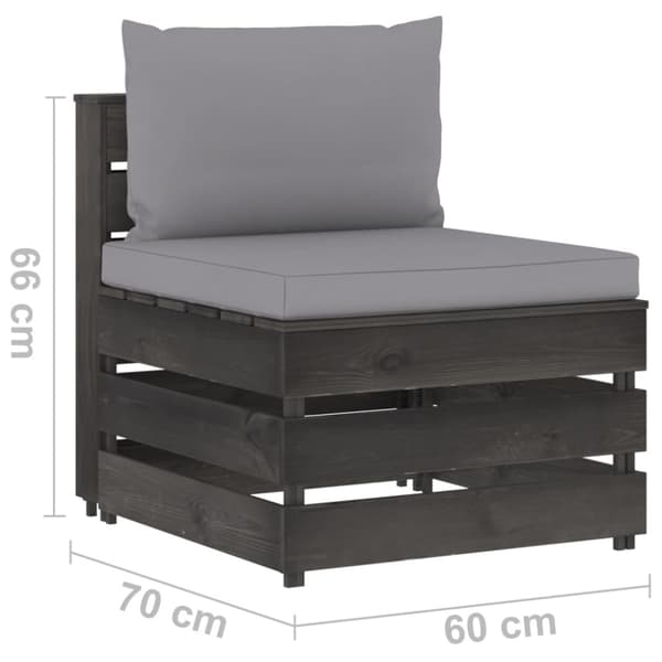 Mittensektion med dynor till pallsoffa impregnerat trä