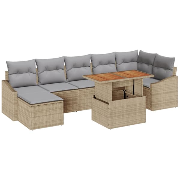Trädgårdsmöbelset med kudde 8 pcs Beige och Grå