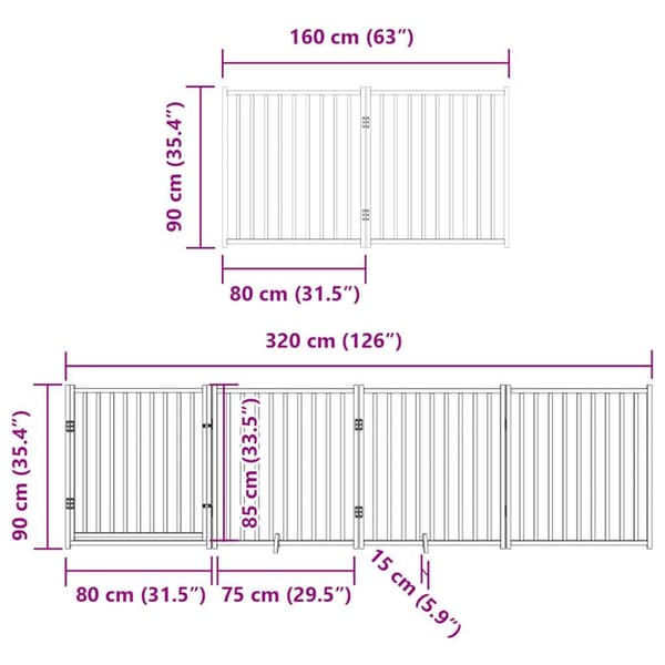 Hundgrind med dörr vikbar 6 paneler vit 480 cm poppel