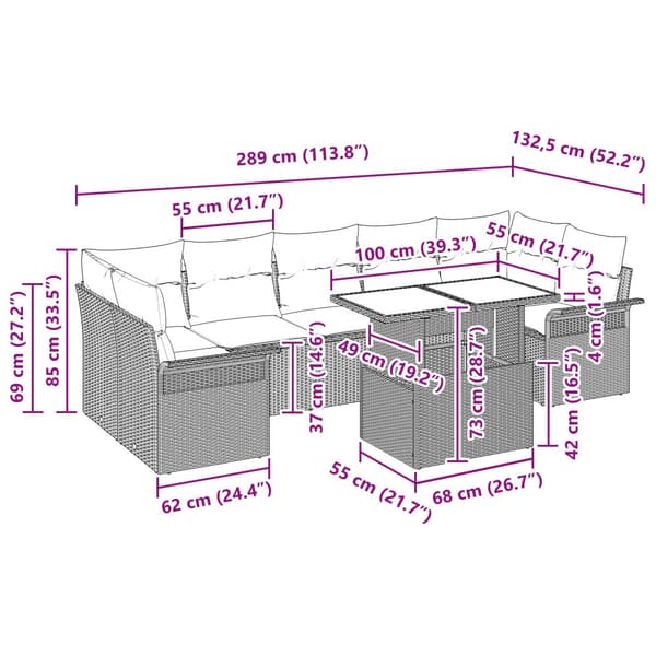 Trädgårdsoffset med kudde 8 pcs Beige Poly rattan