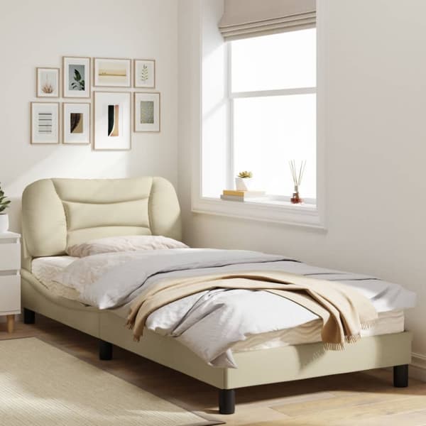 Bed Frame without Mattress "Hvar" Cream 90x200 cm Fabric